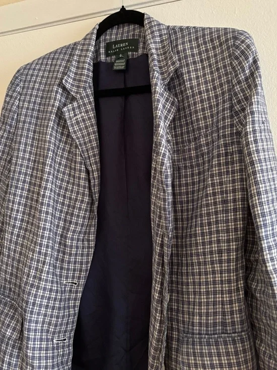 Ralph Lauren Blue Plaid Lightweight Linen Blazer - Picture 4 of 5